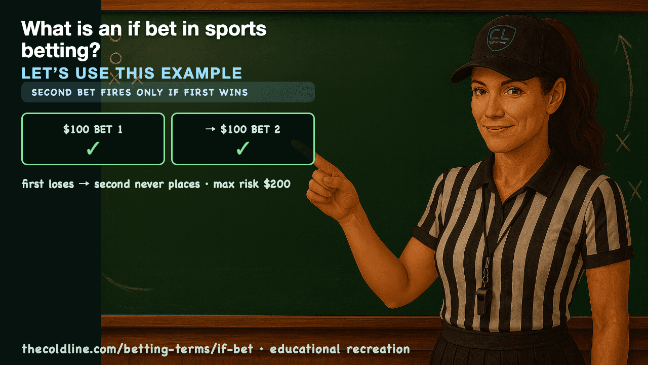 Chalkboard lesson explaining If Bet with a worked If Bet example.