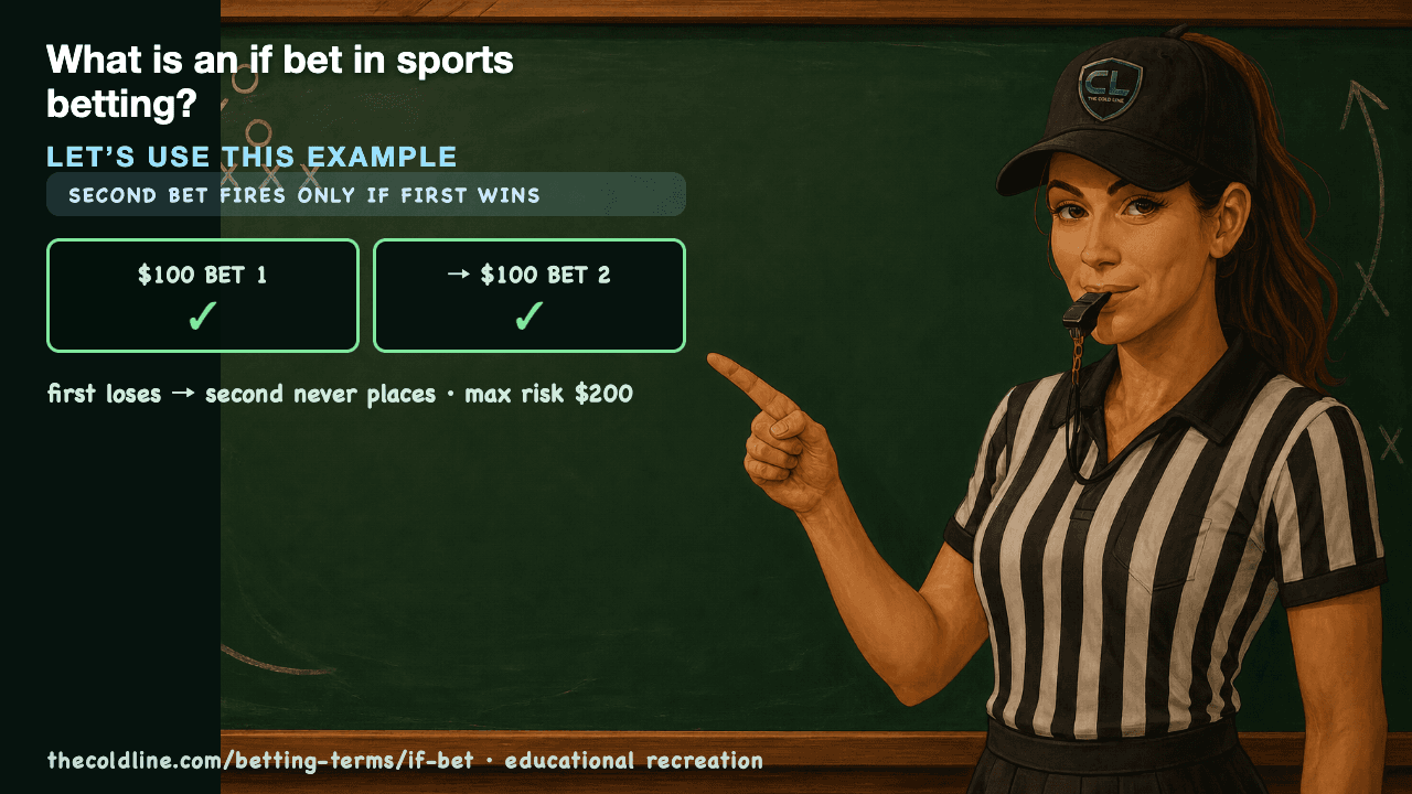 Chalkboard lesson explaining If Bet with a worked If Bet example.
