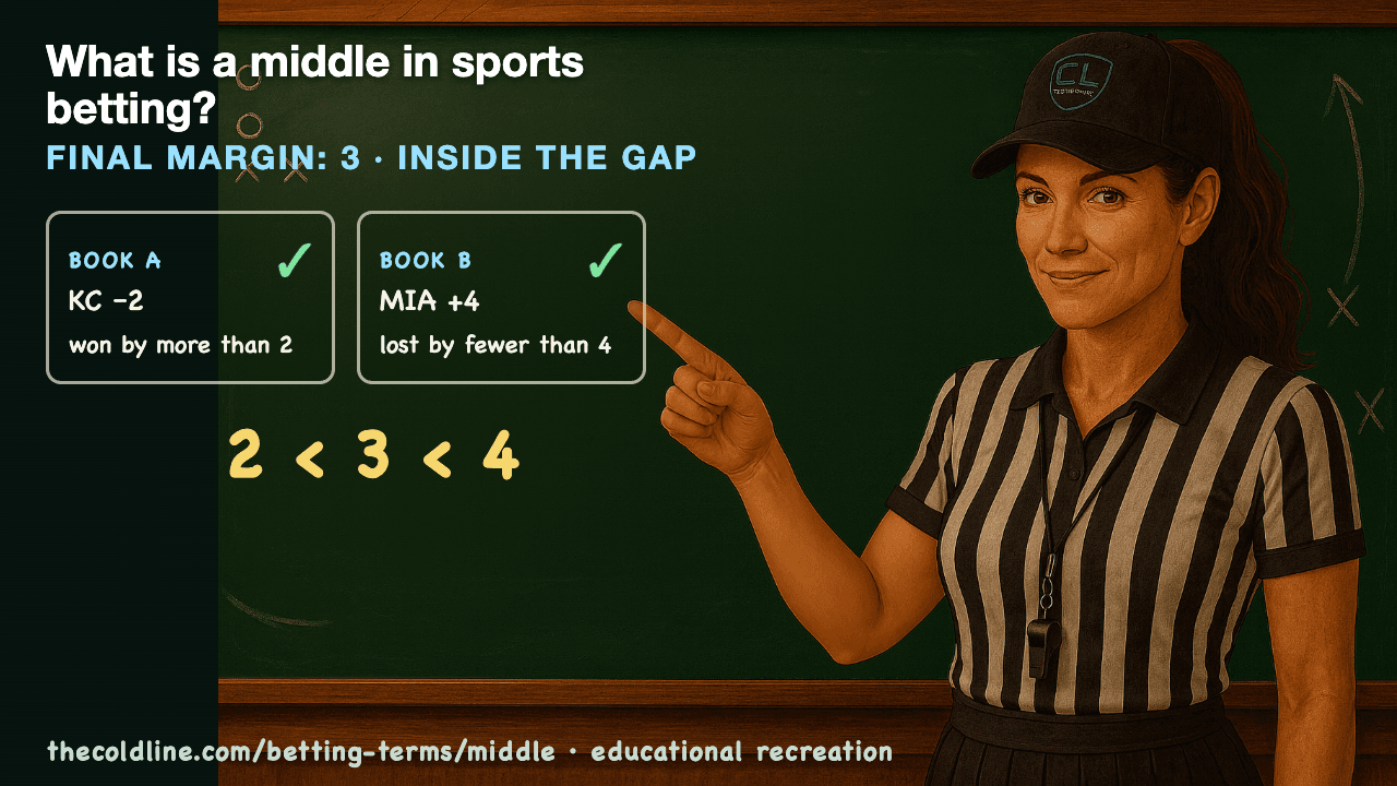 Chalkboard lesson explaining Middle with a worked Middle example.