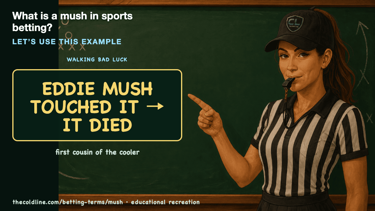 Chalkboard lesson explaining Mush with a worked Mush example.