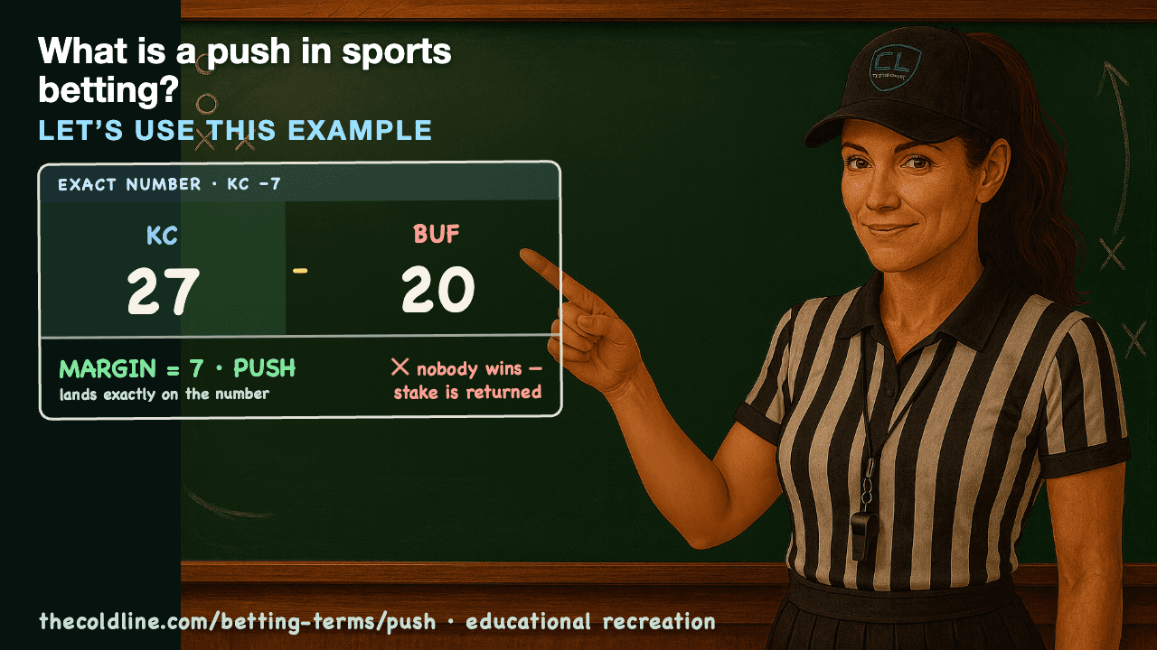 Chalkboard lesson explaining Push with a worked Push example.