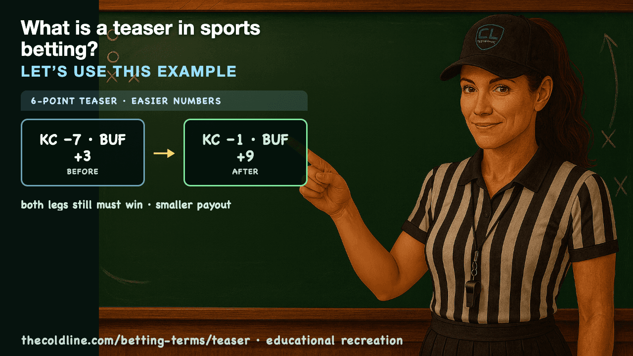Chalkboard lesson explaining Teaser with a worked Teaser example.