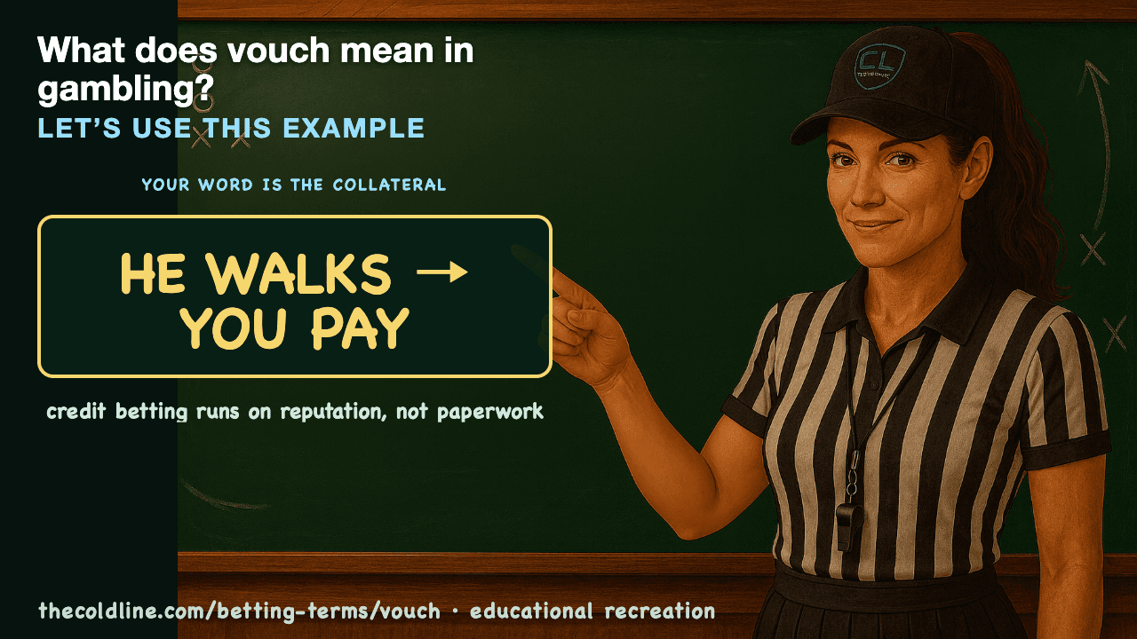 Chalkboard lesson explaining Vouch with a worked Vouch example.