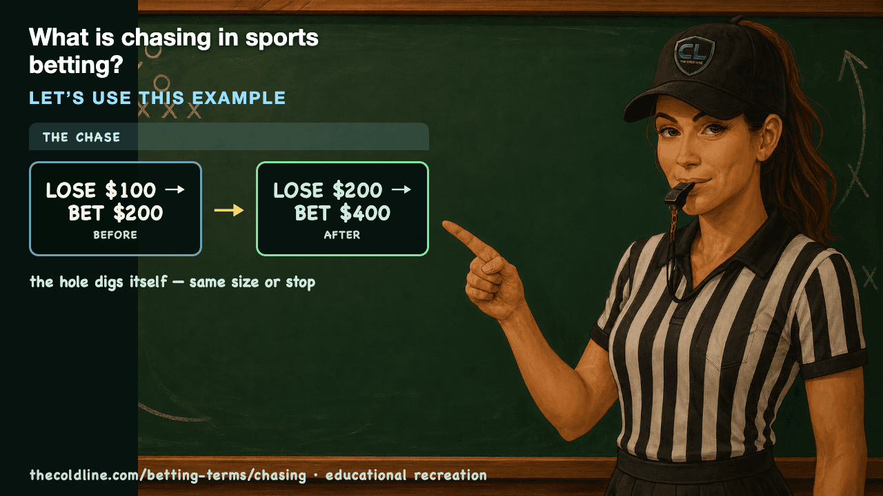 Chalkboard lesson explaining Chasing with a worked Chasing example.