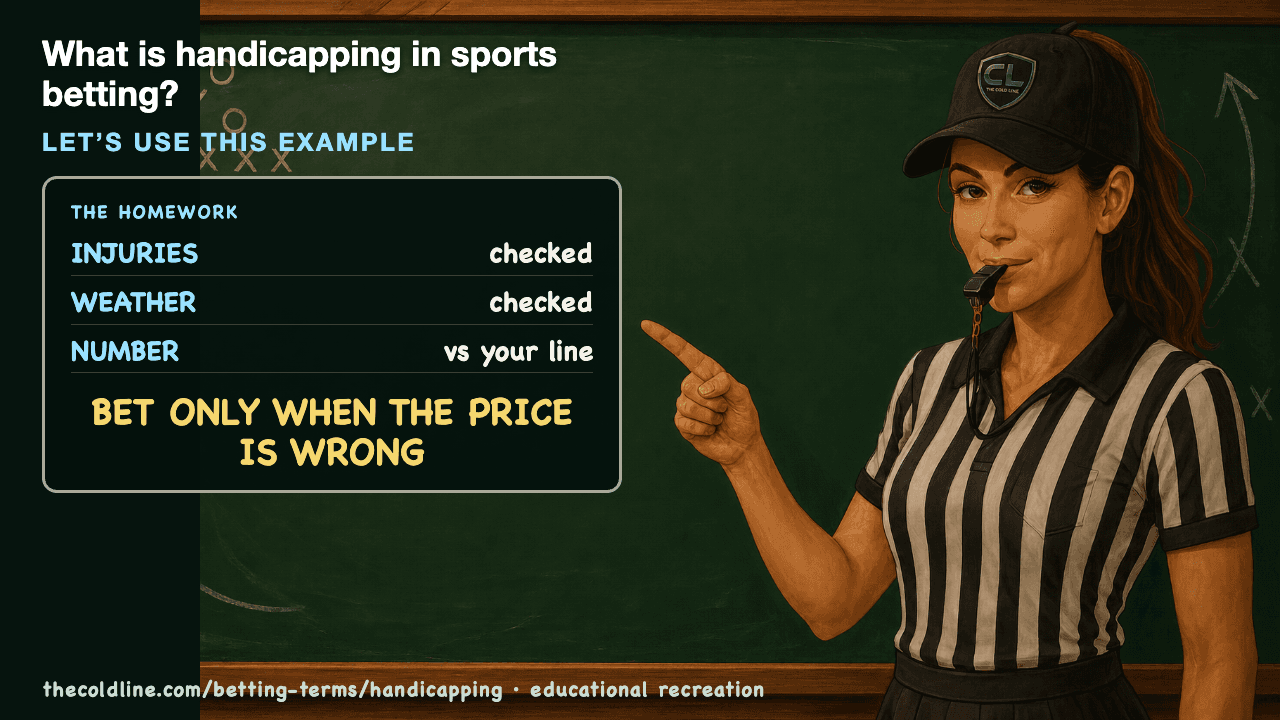 Chalkboard lesson explaining Handicapping with a worked Handicapping example.