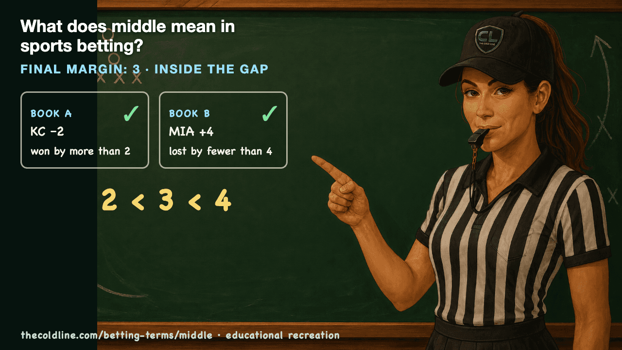 Chalkboard lesson explaining Middle with a worked Middle example.