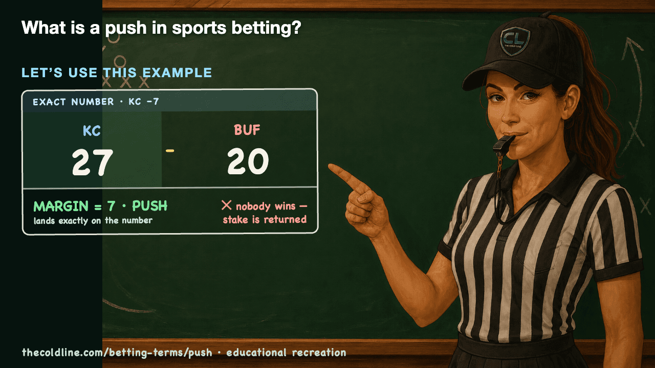 Chalkboard lesson explaining Push with a worked Push example.
