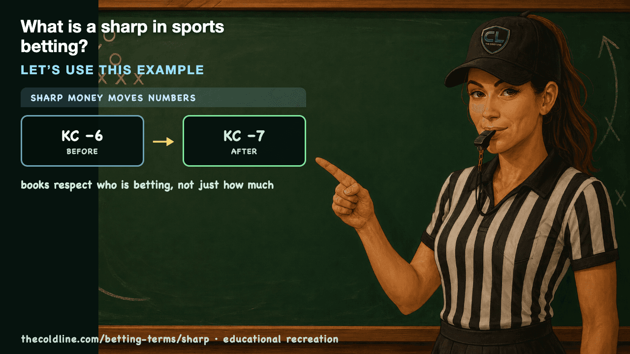 Chalkboard lesson explaining Sharp with a worked Sharp example.