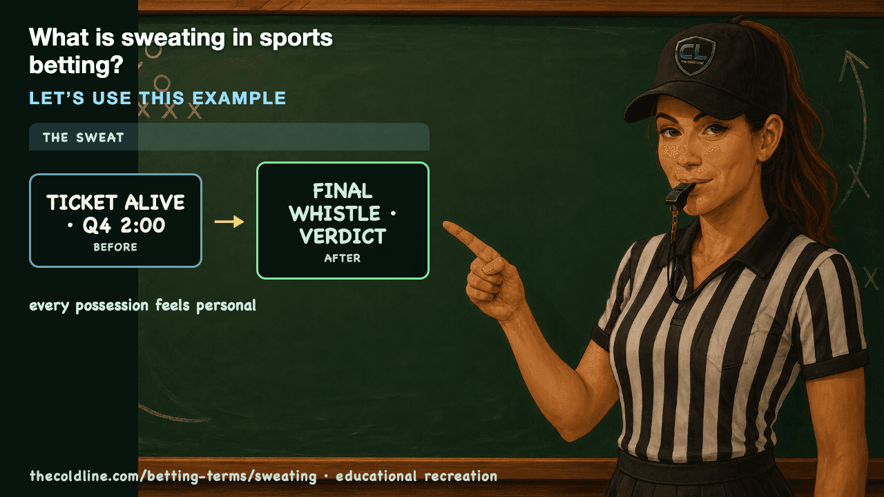 Chalkboard lesson explaining Sweating with a worked Sweating example.